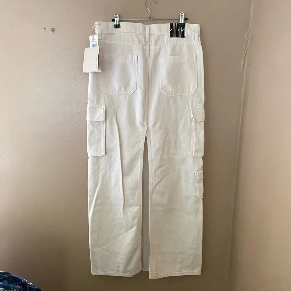 NWT Mother SNACKS! The Fun Dip Cargo Skirt Natural white denim maxi Revolve 29